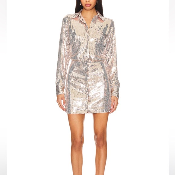 Free People Dresses & Skirts - FREE PEOPLE Women's Sophie Sequined Mini Shirtdress in Champagne XS